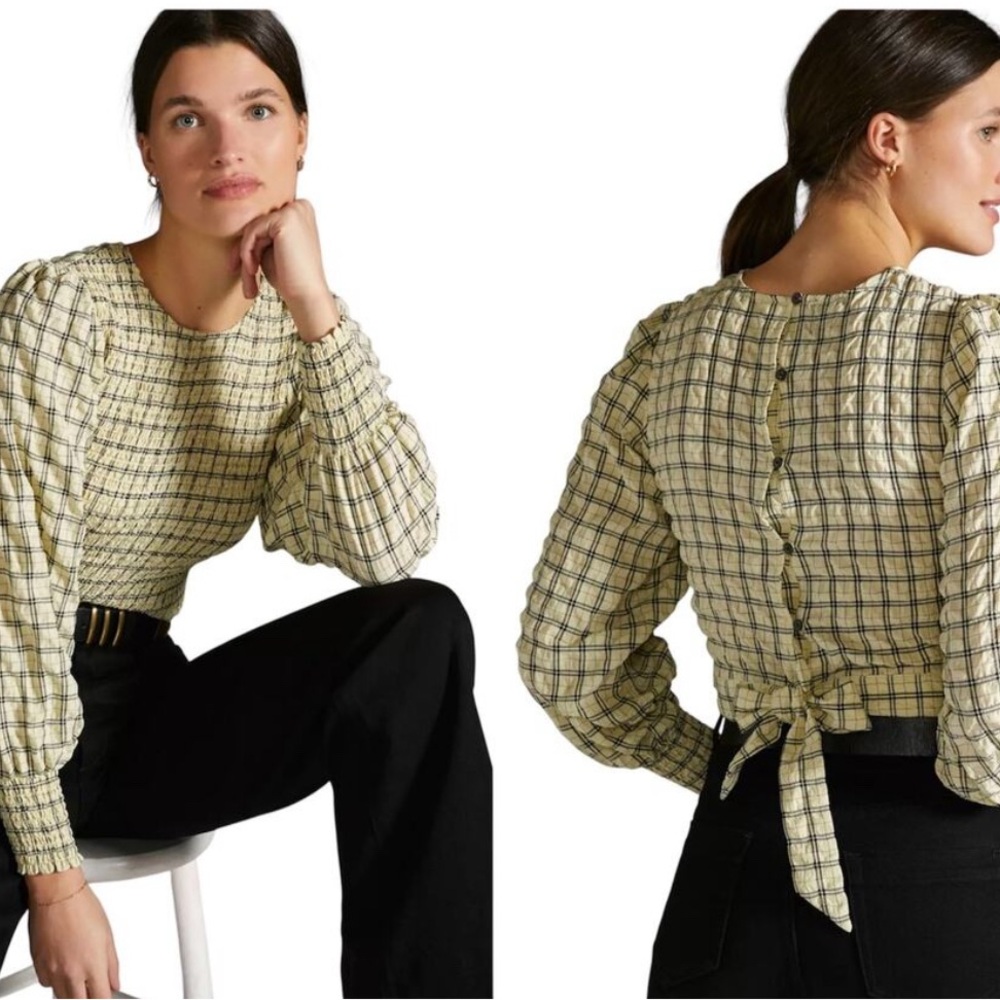 Scotch & Soda Yellow & Black Plaid Long Sleeve Women's Top